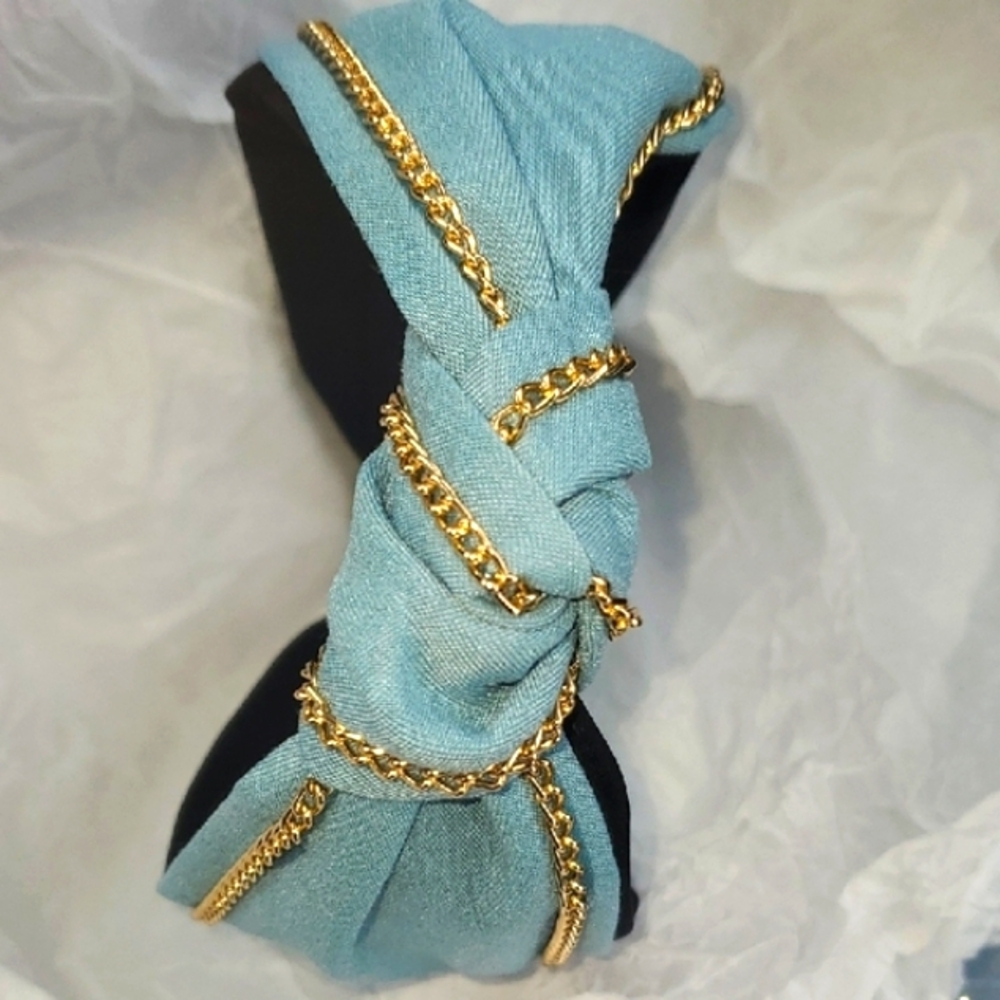 Chic Blue and Gold Padded Hairband And Black Satin Feel Headbands - Picture 8 of 12